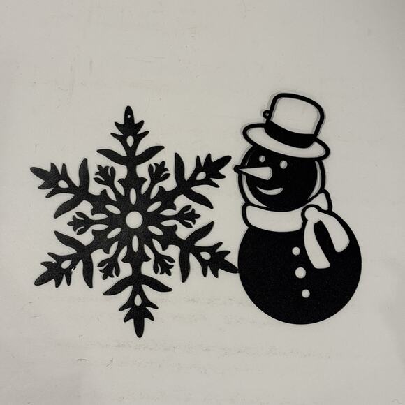 Set Of 2 Black Metal Wall Art 9” Snowman Snowflake 3D wall Decor Shadow T45 - Picture 2 of 6